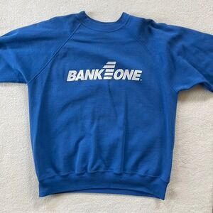 Vintage Hanes Sweatshirt Mens XL Blue BankOne Graphic Raglan Made in USA Retro